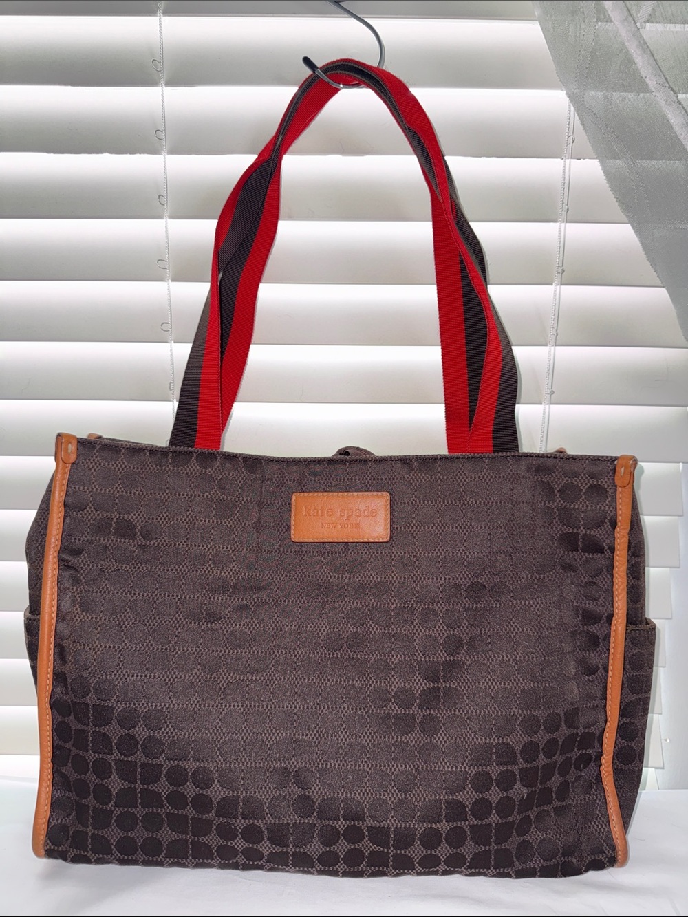 kate spade Brown Tote with Red and Black Straps